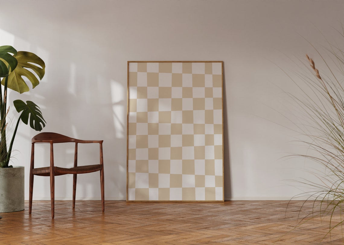 Beige White Checkerboard Soft Neutral Minimalist Modern Poster - Image 3
