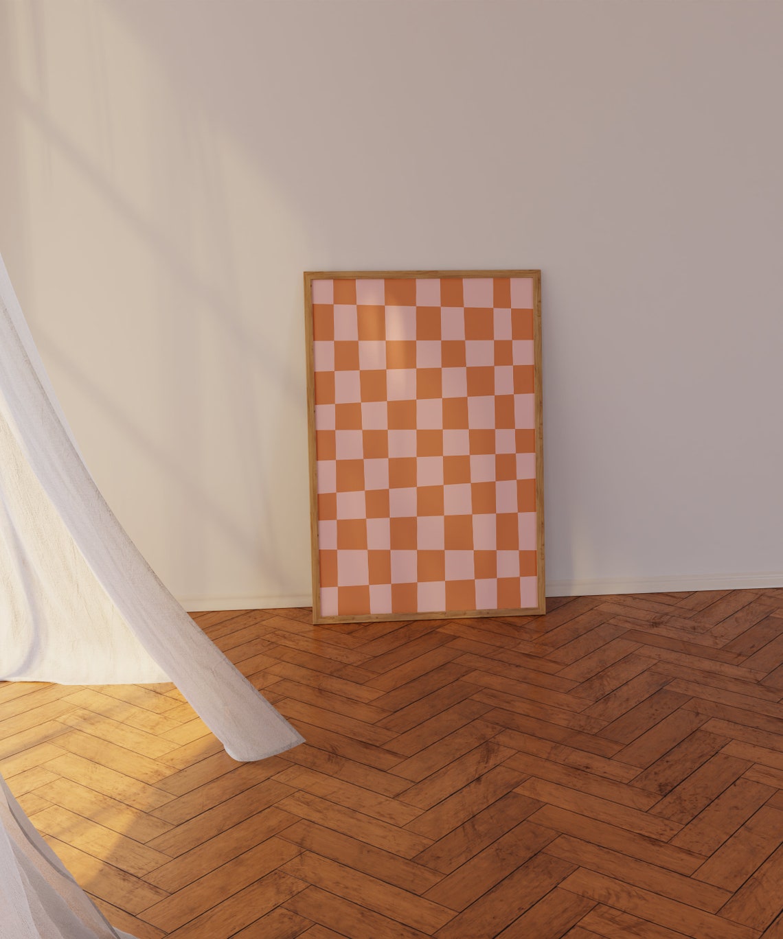 Coral Peach Checkerboard Playful Retro Hand Drawn Pattern Poster - Image 2
