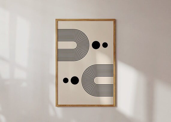 Monochrome Double Arch Striped Circles Mid Century Modern Poster