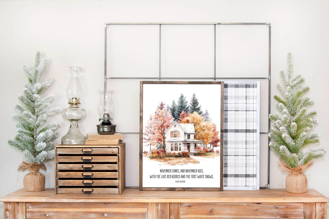 November Quote Farmhouse Watercolor Last Red Berries First White Snows Poster - Image 2