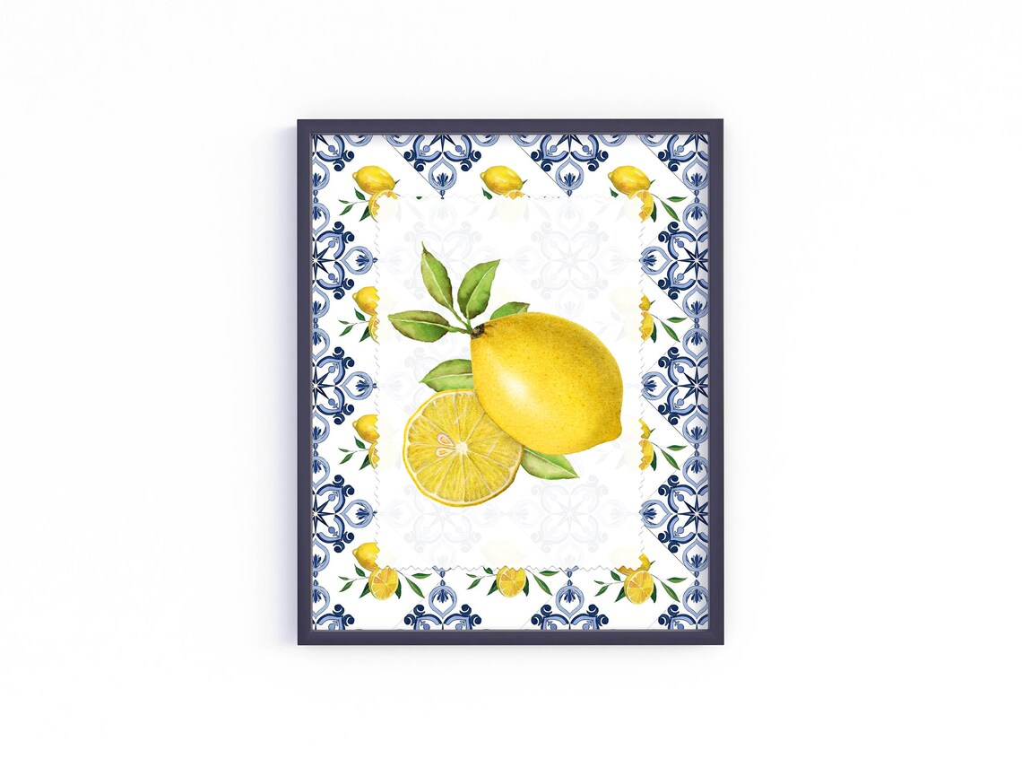 Lemons And Blue Tile Vintage Kitchen Sign - Image 4