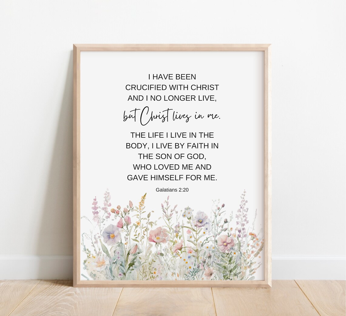 Galatians 2 20 Bible Verse Poster Watercolor Wildflowers Faith Quote