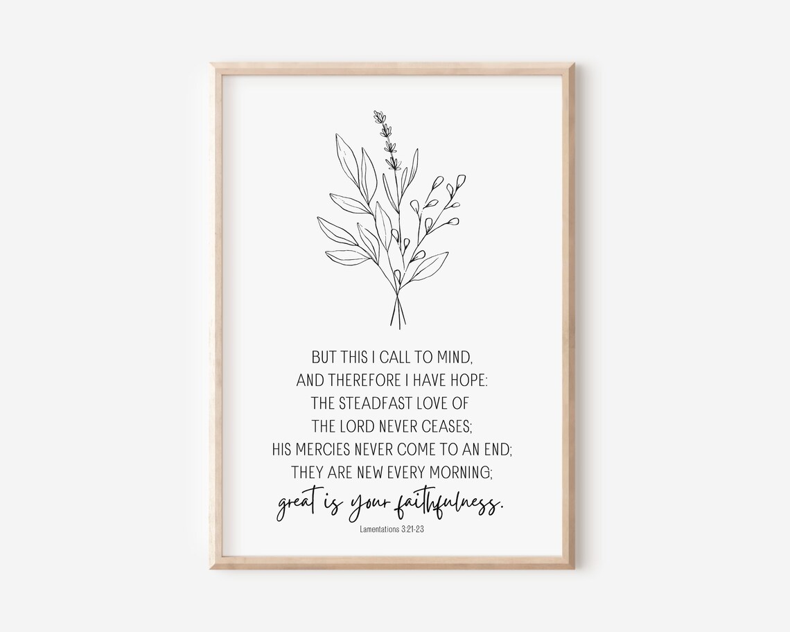 Lamentations 3 21 23 Great Is Your Faithfulness Minimal Botanical Poster