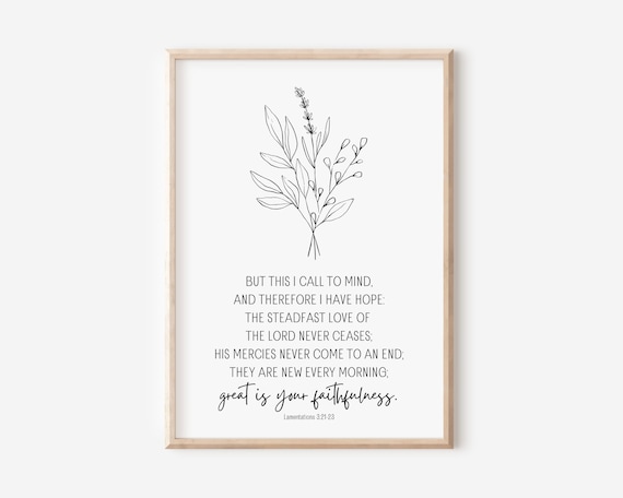 Lamentations 3 21 23 Great Is Your Faithfulness Minimal Botanical Poster