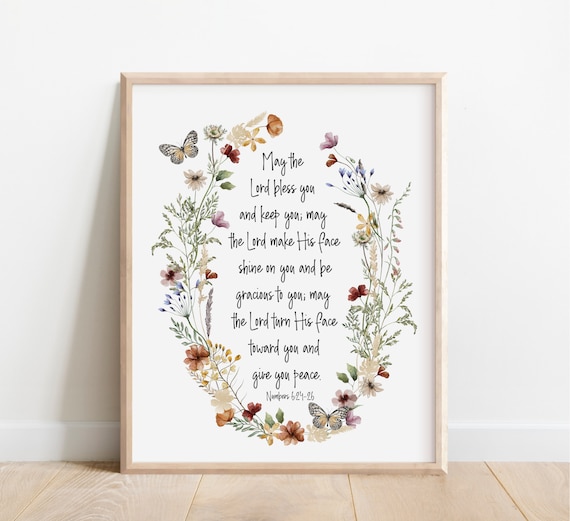 Numbers 624 May The Lord Bless You And Keep Bible Verse Wall Art Christian Gift For Women Scripture Print Watercolor Wildflowers