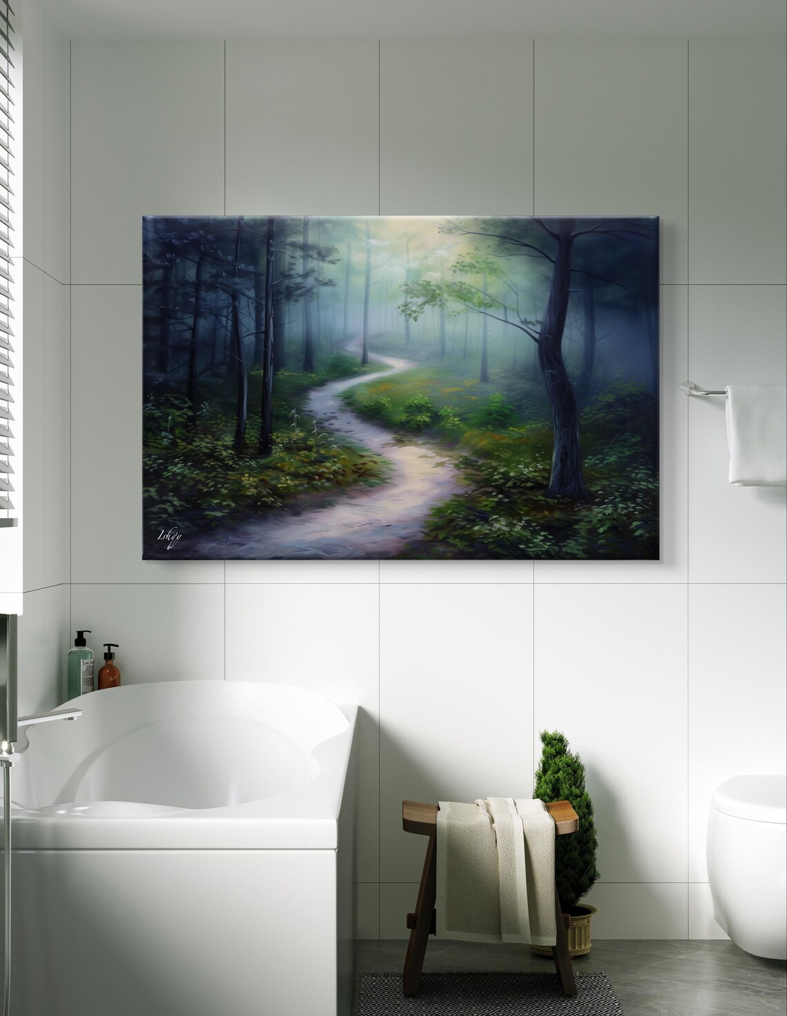 Misty Blue Forest Trail Dreamy Foggy Woodland Scenery Poster - Image 4