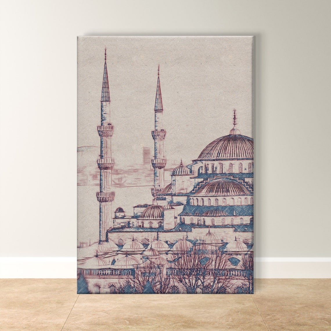 Blue Mosque in Istanbul Architectural Pencil Sketch Landmark Poster