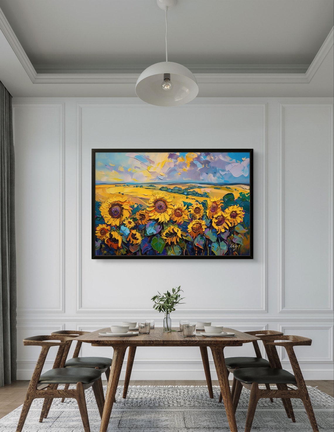 Golden Sunflower Field Landscape in Impressionist Style Poster - Image 2