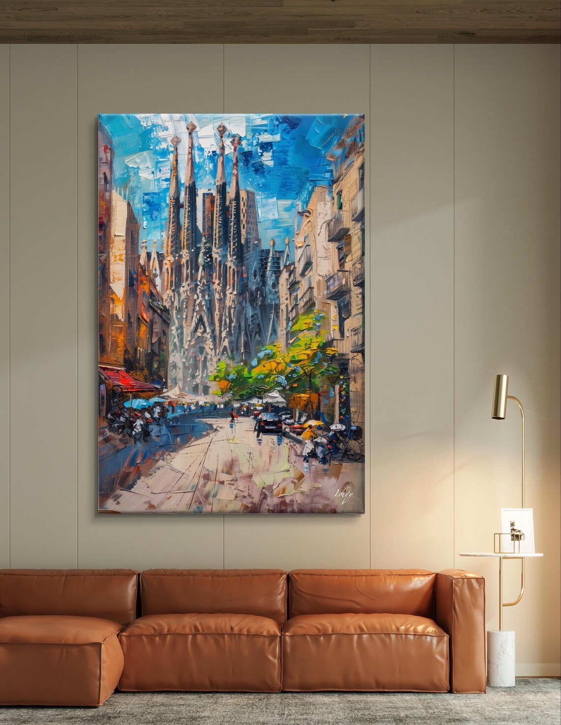 Sagrada Familia Barcelona Street Scene Bold Impasto Cityscape Poster - Image 4