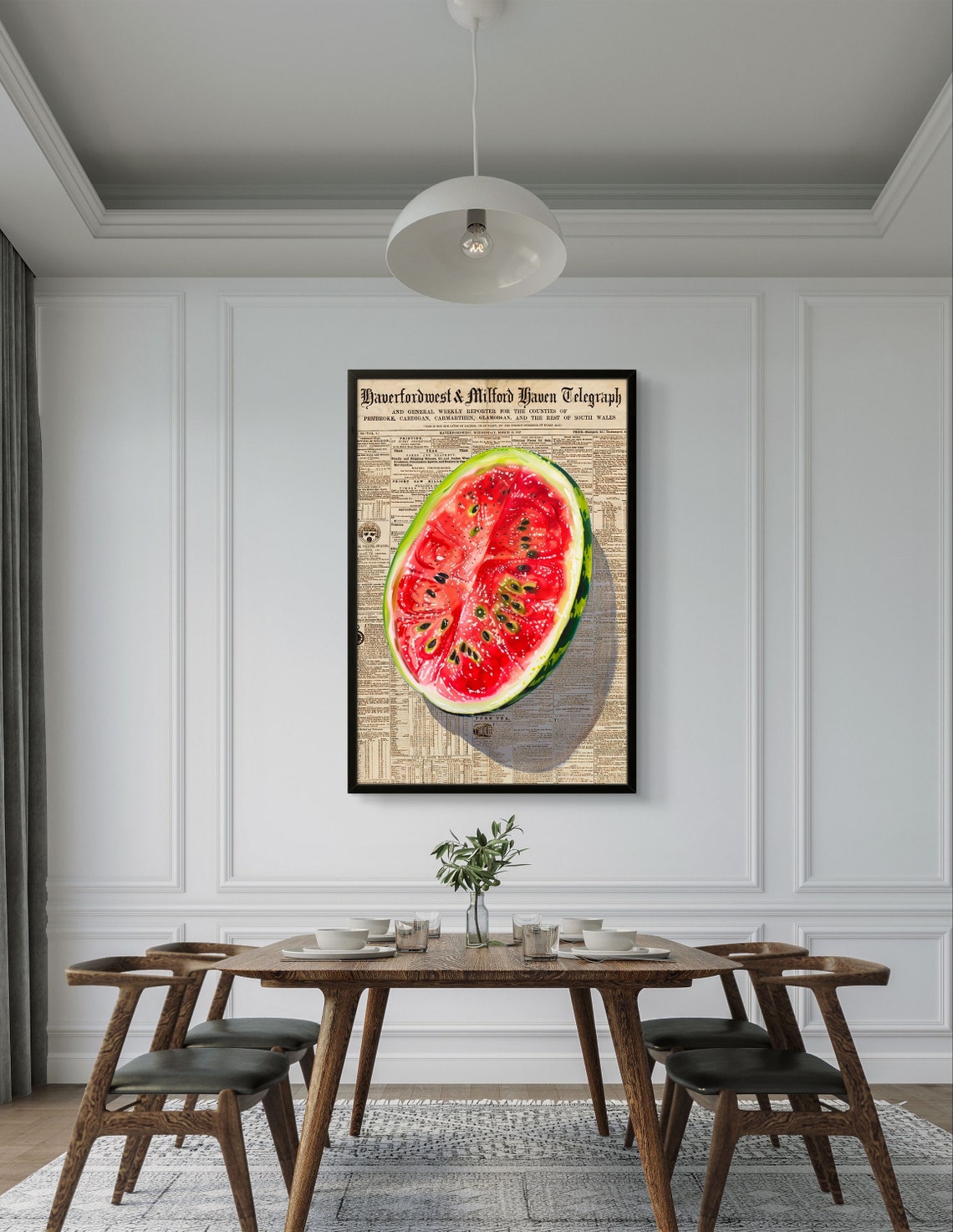 Juicy Watermelon Slice Vintage Newspaper Background Kitchen Art Poster - Image 3