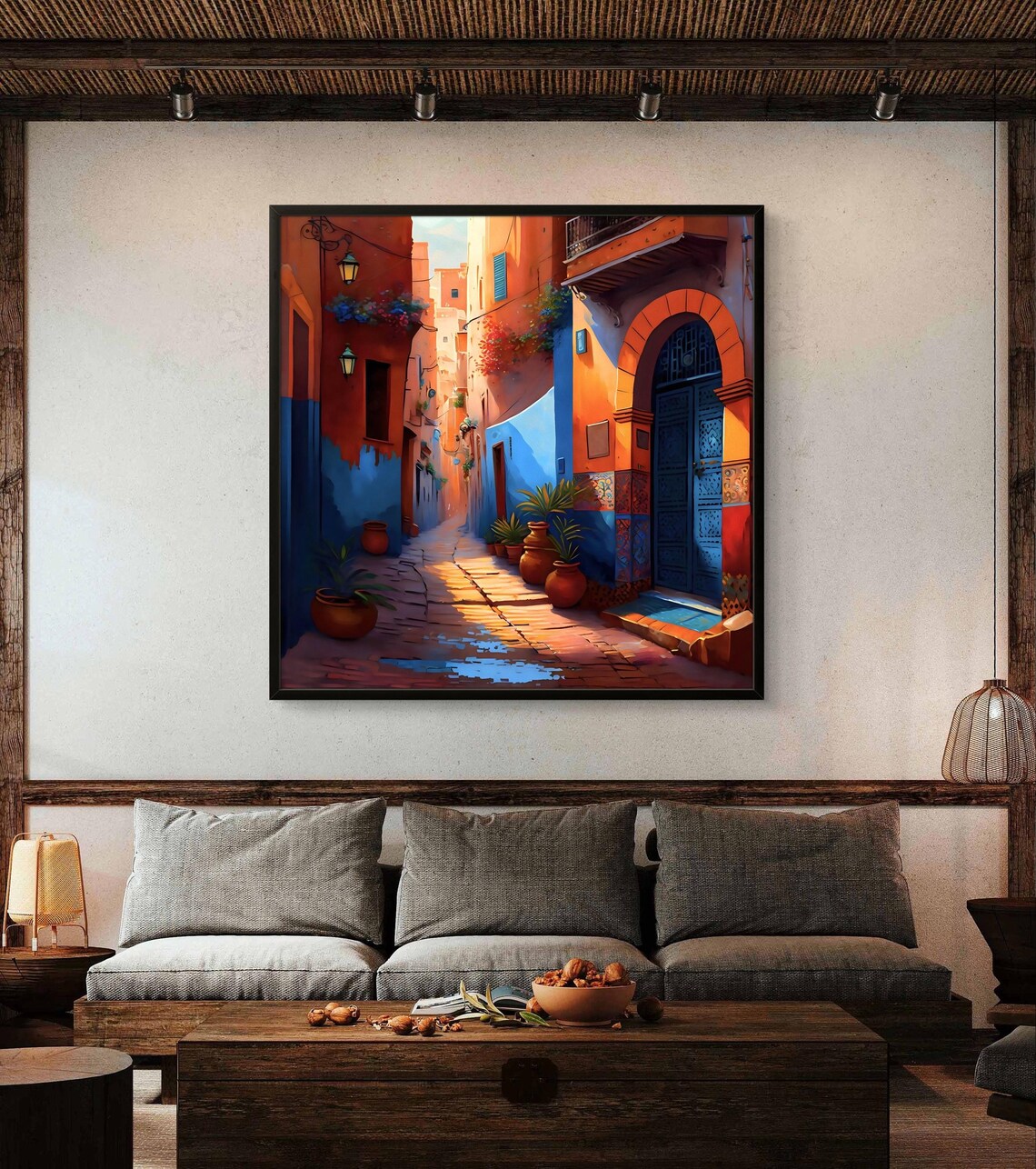 Moroccan Medina Alley With Blue Doors and Lanterns Travel Poster - Image 4