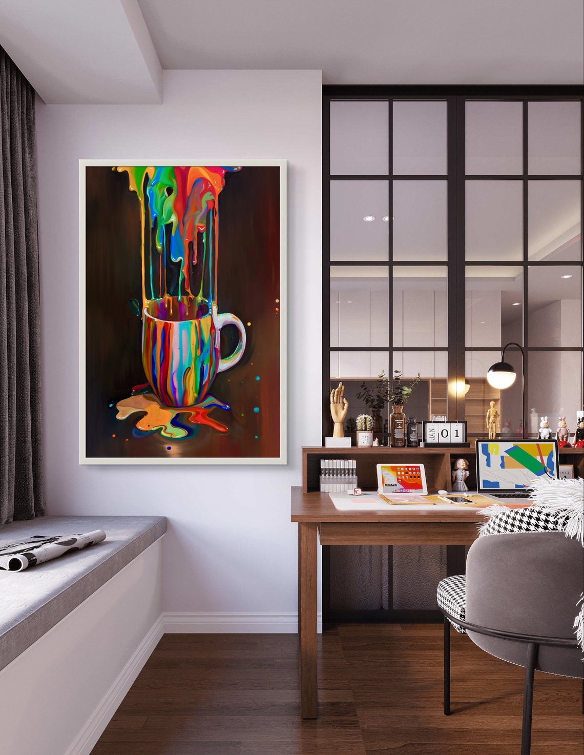 Colorful Coffee Art Vibrant Mug Painting Modern Wall Decor Pop Art Coffee Artwork Unique Kitchen Gift Bold Stylish Home Decor - Image 4