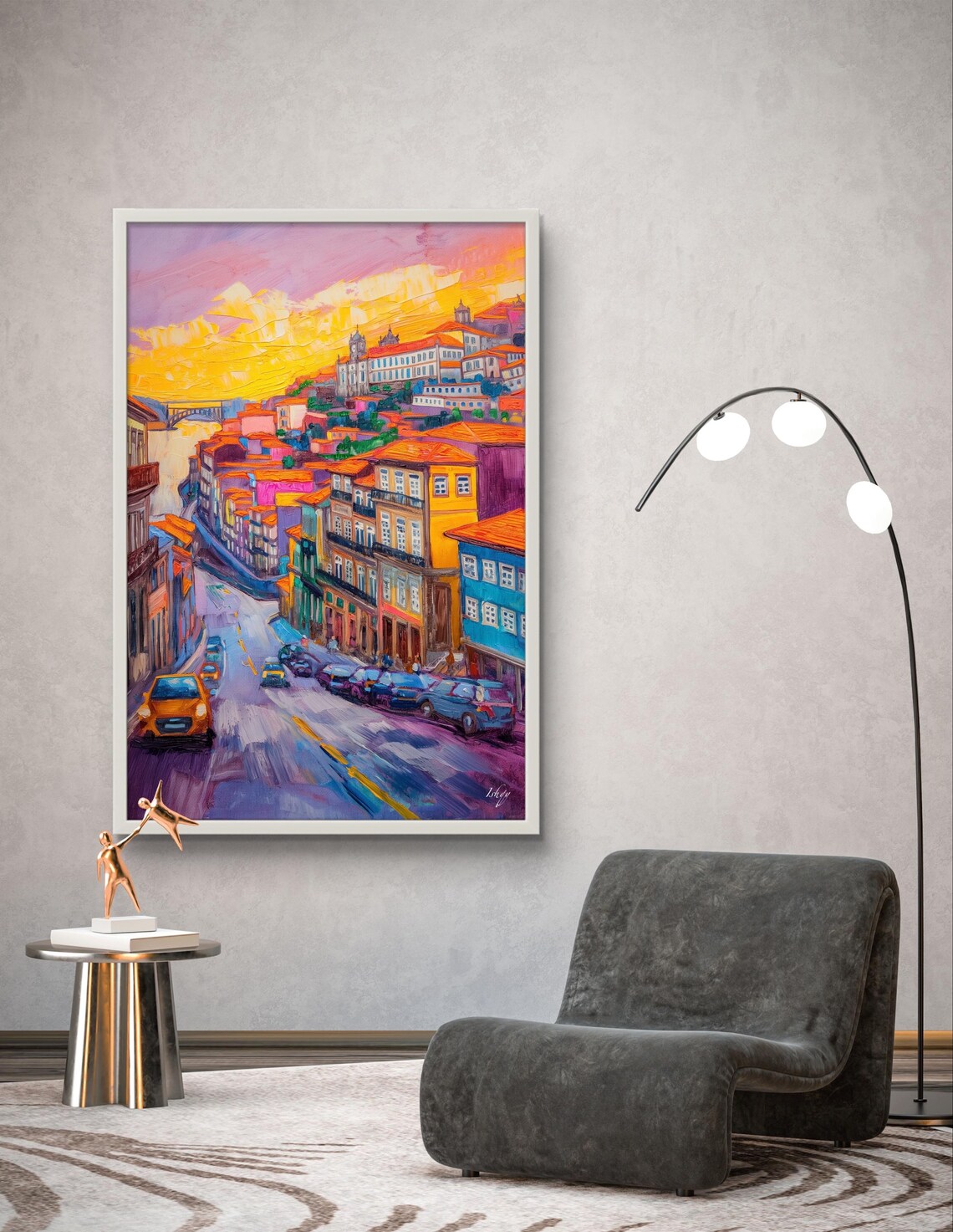 Porto Portugal Sunset Street with Hillside Houses Art Poster - Image 4