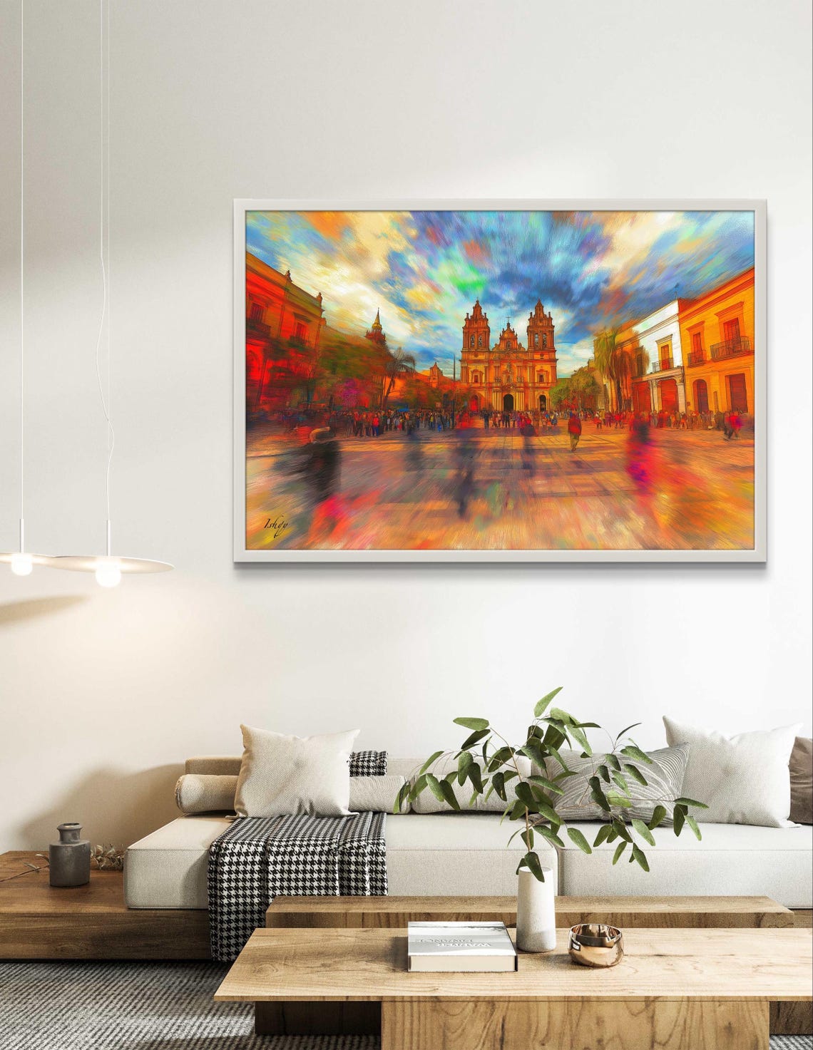 Jalostotitlan Plaza Cathedral Impressionist Sunset Crowd Poster - Image 3