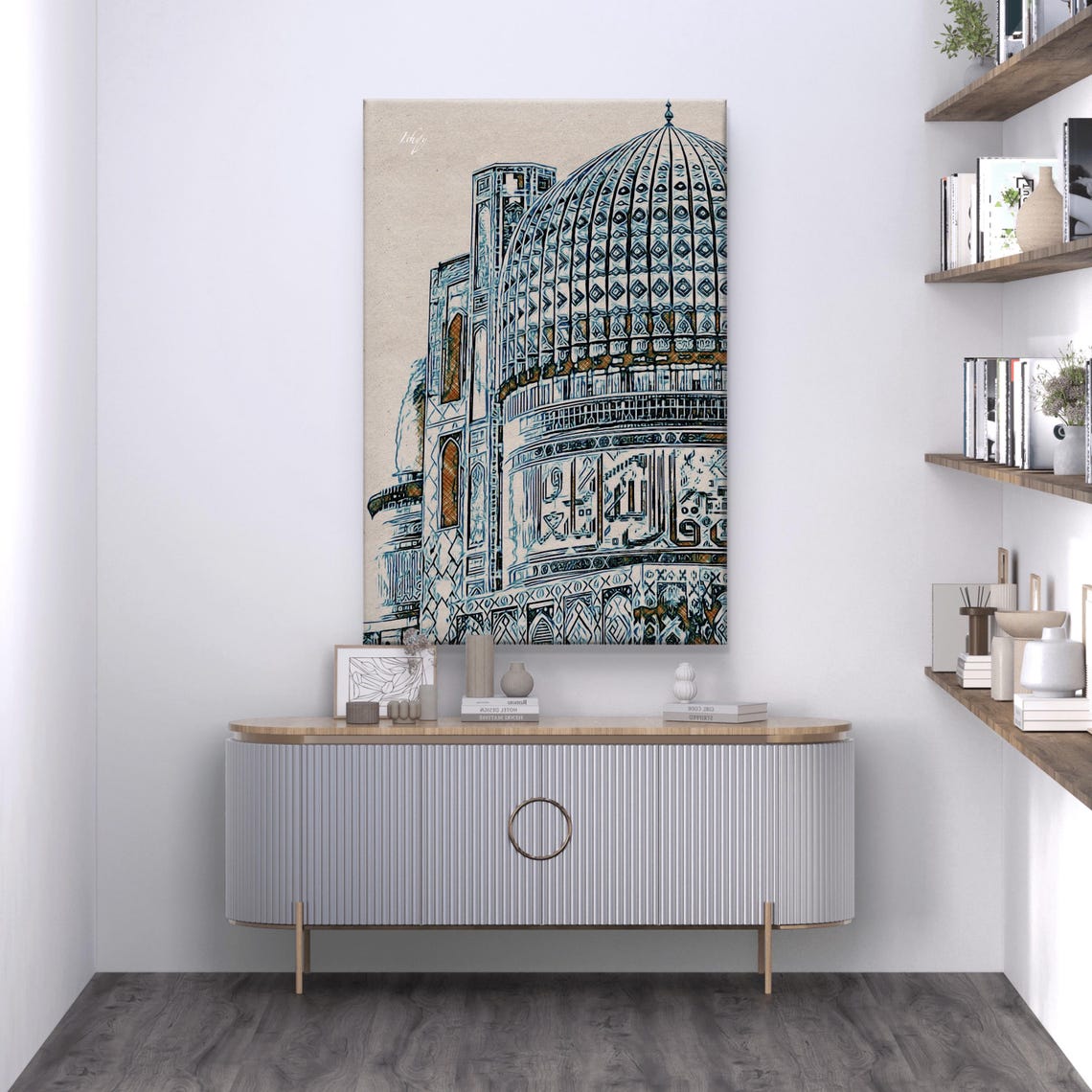 Samarkand Mosque Blue Ink Architectural Line Art Decor Poster - Image 5