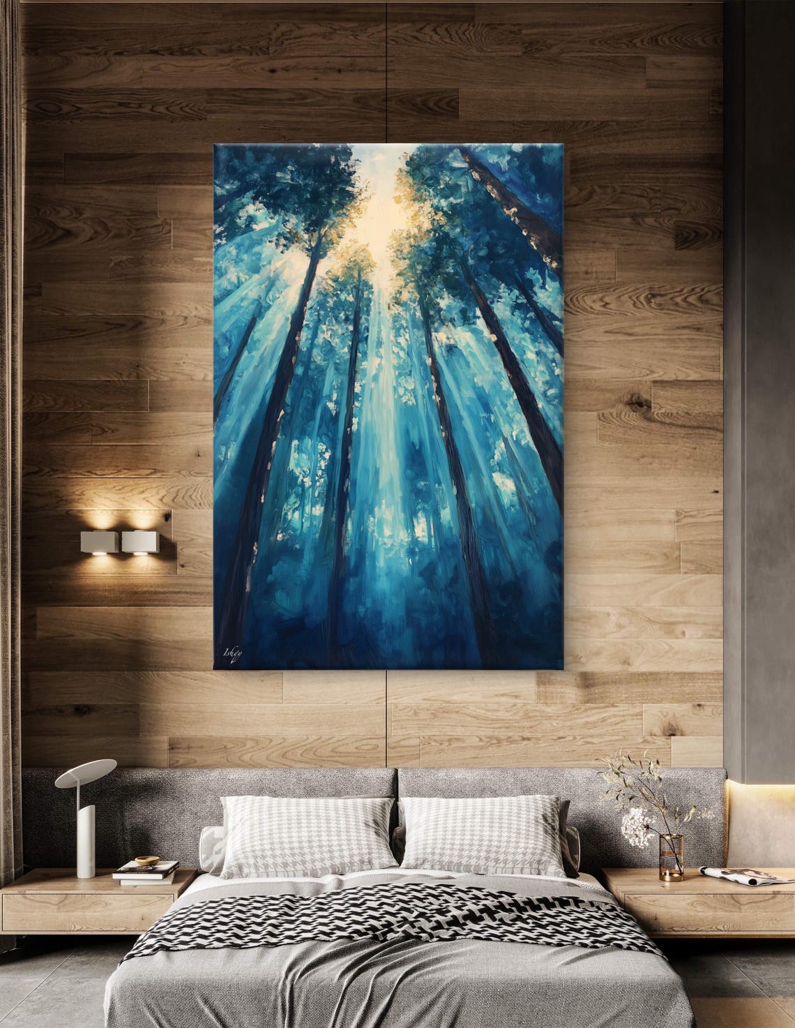 Forest Dawn Sunbeams Blue Pine Trees Magical Golden Light Poster - Image 6