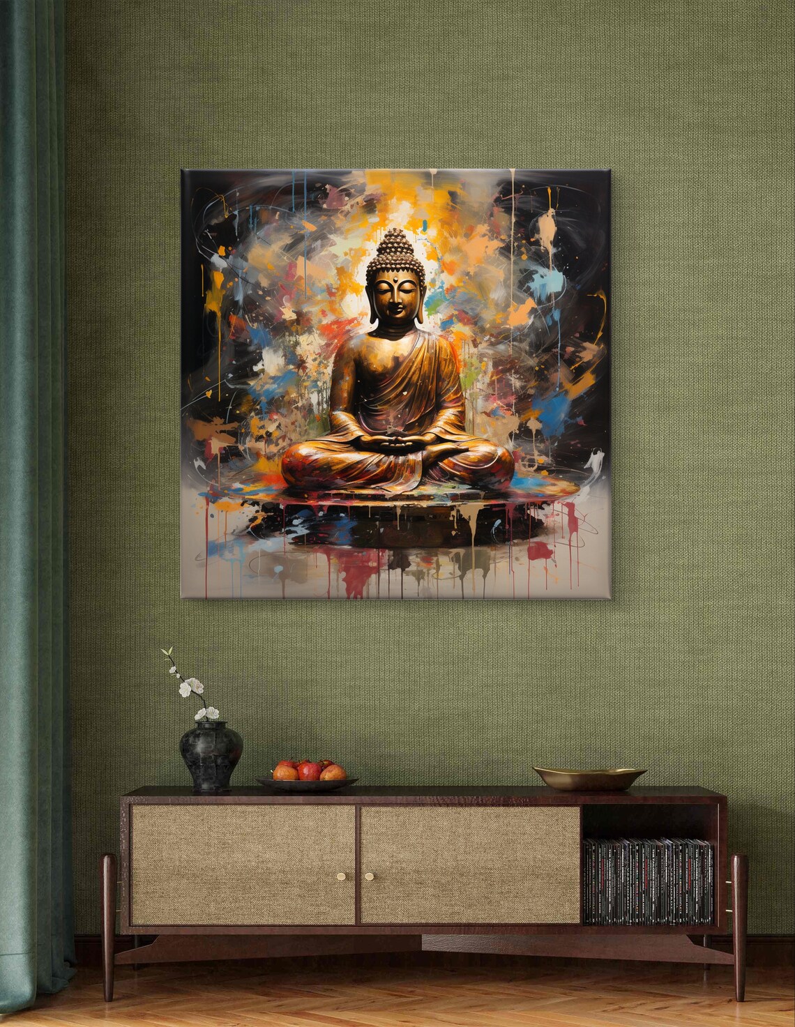 Golden Meditating Buddha Amid Vibrant Paint Splashes Spiritual Poster - Image 5