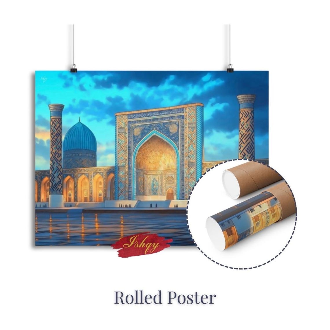 Registan Square Samarkand Blue Tilework Twilight Silk Road Poster - Image 2
