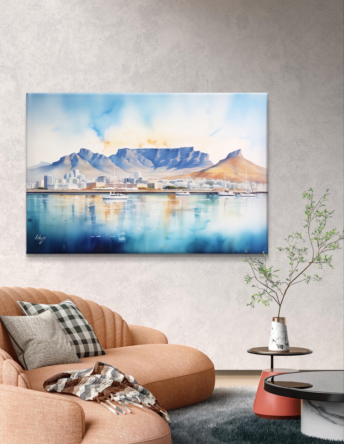 Cape Town Table Mountain and Harbor Sailboats Watercolor Poster - Image 5