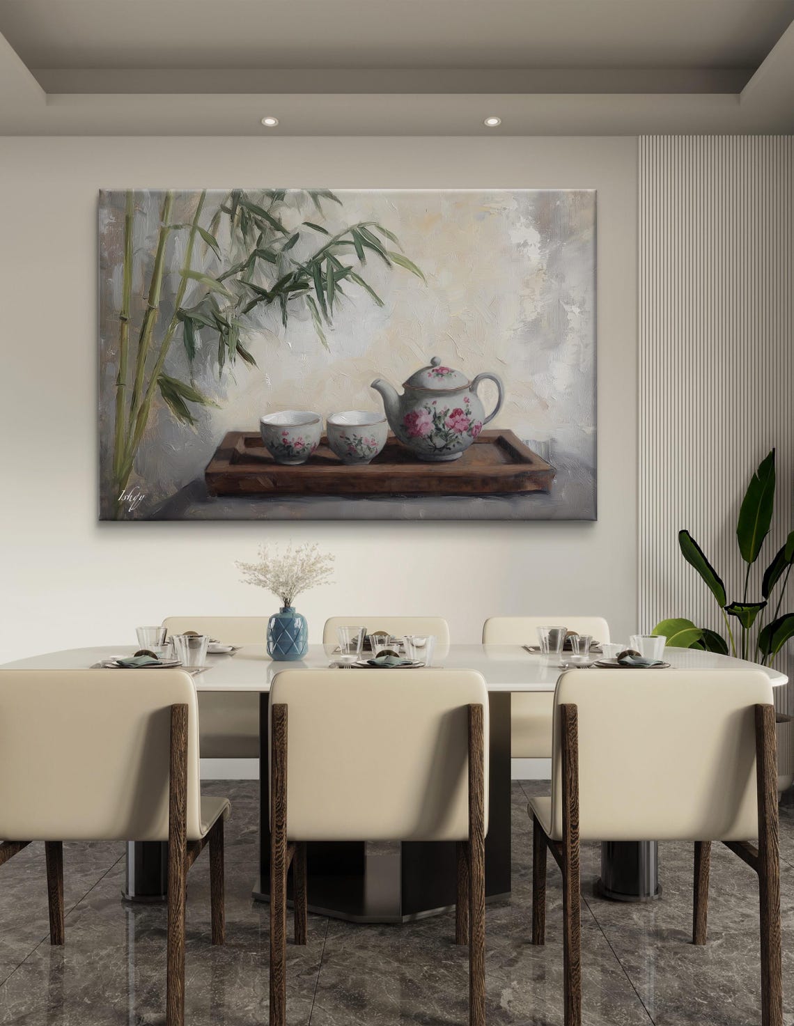 Floral Teapot Tea Set Bamboo Serene Zen Kitchen Art Wall Poster - Image 4