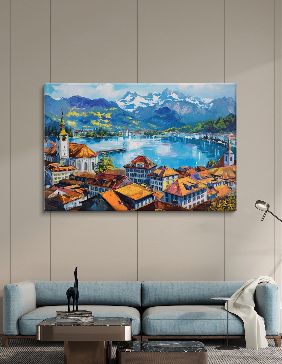 Lucerne Switzerland Old Town Lake and Snowy Alps Panorama Poster - Image 6
