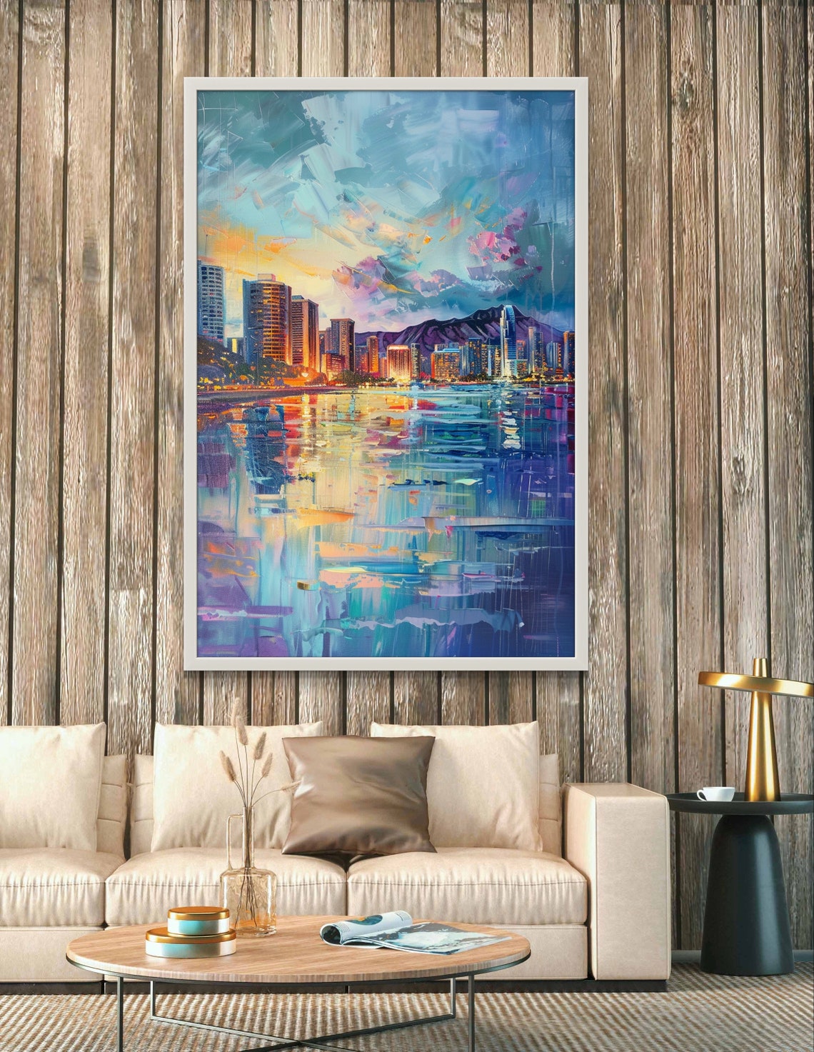 Honolulu Hawaii Skyline Diamond Head Ocean Sunset Reflection Poster - Image 2