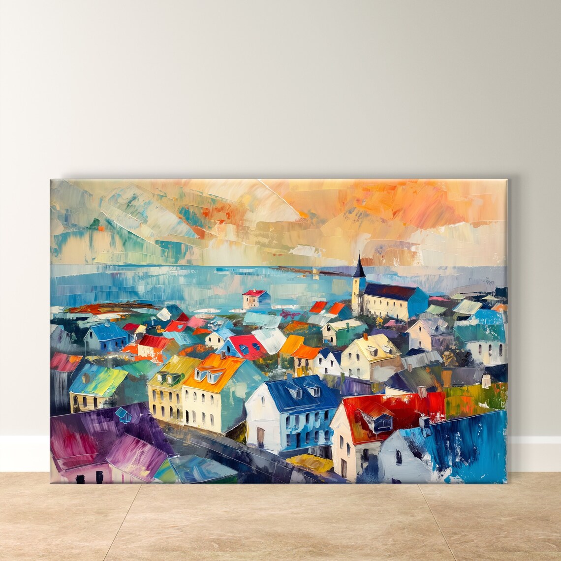 Reykjavik City Art Iceland Decor Gift Coastal Wall Print Colorful Cityscape Nordic Home Decor Scenic Iceland Art Vibrant Travel Piece