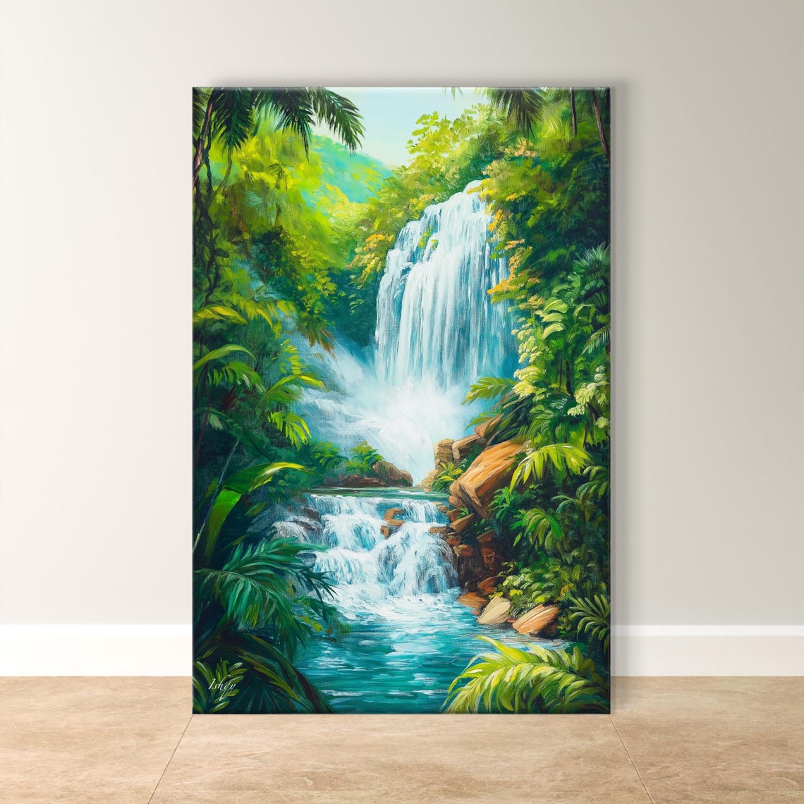 El Yunque Waterfall Tall Cascade in Puerto Rico Rainforest Poster