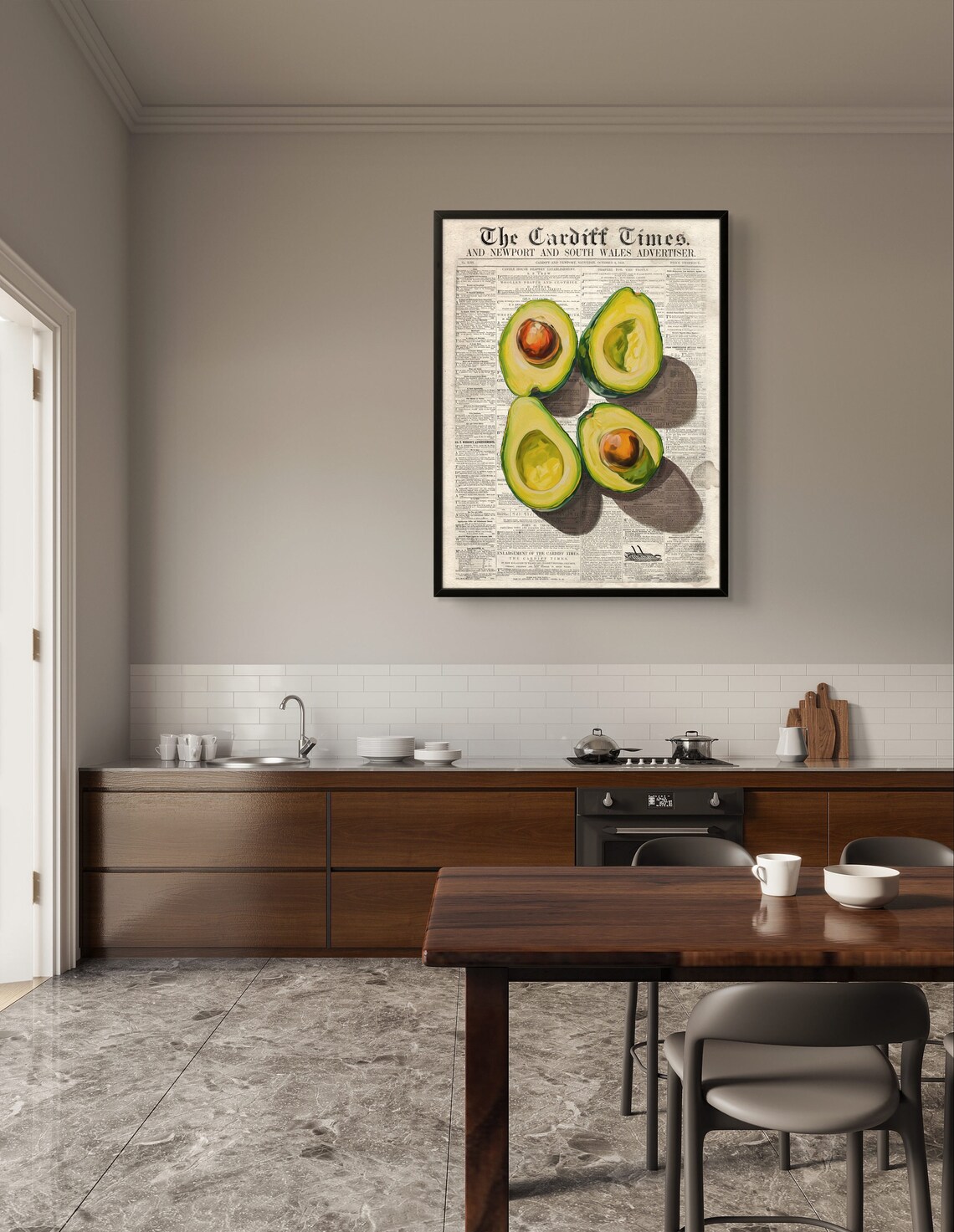 Avocado Newspaper Art Unique Kitchen Wall Decor Vintage Food Vibrant Culinary Artwork Rustic Farmhouse Style - Image 3