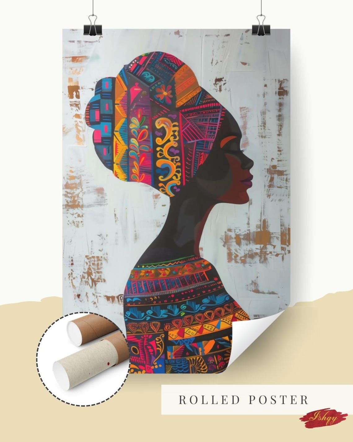 Puerto Rican Woman Silhouette with Colorful Patterned Headwrap Poster - Image 6