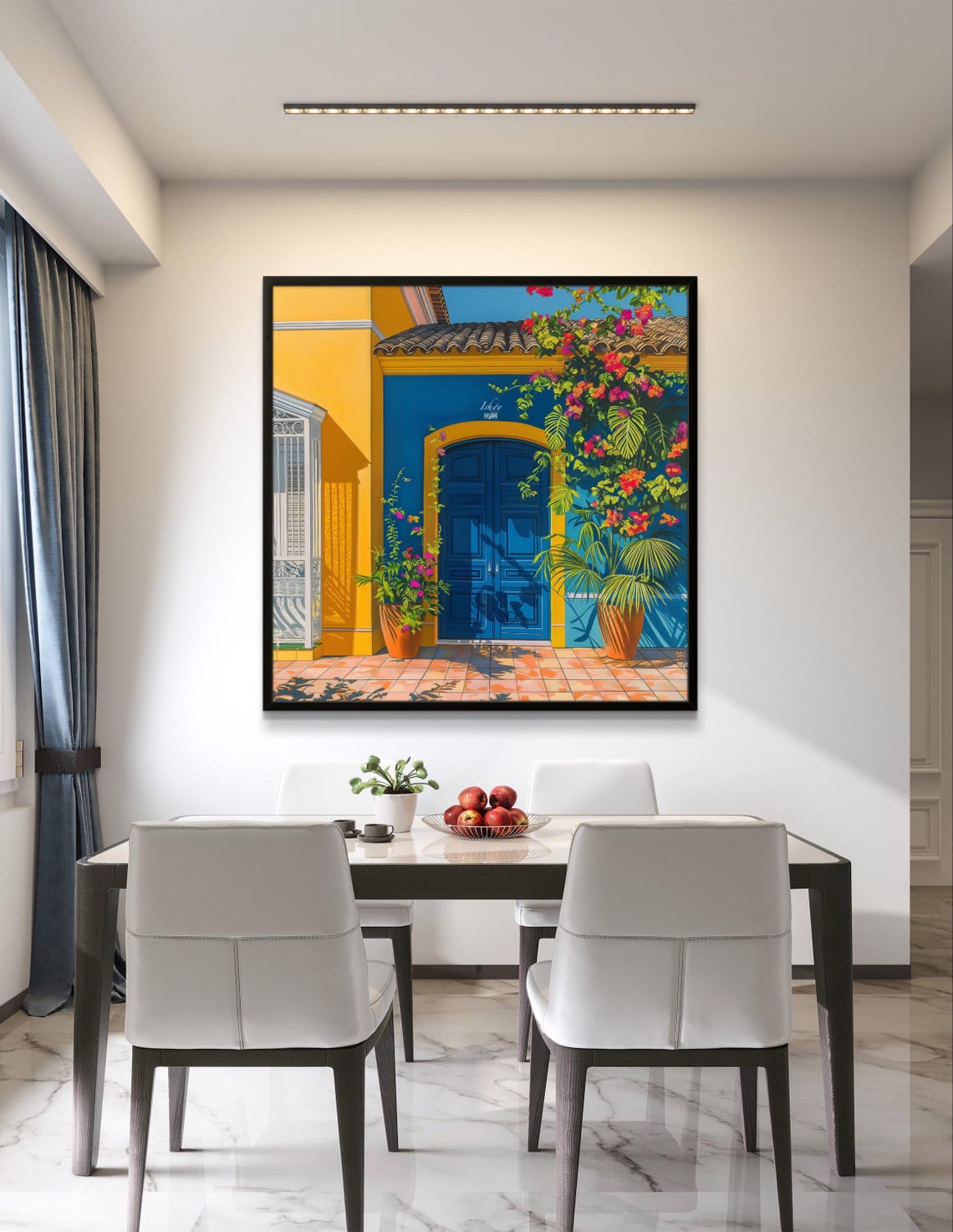 Brazil Colonial Blue Doorway with Bougainvillea Flowers Poster - Image 2