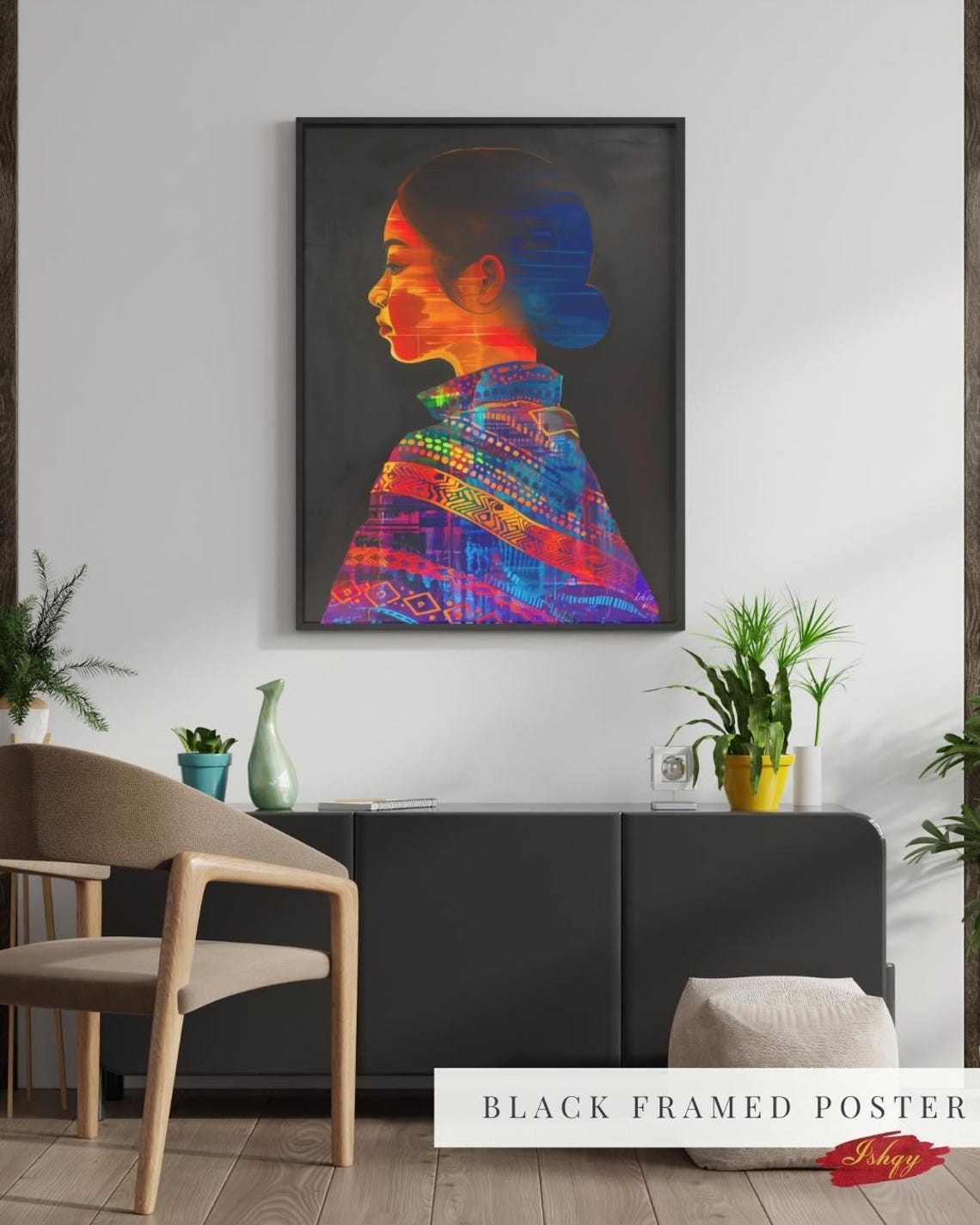 Filipino Woman Profile in Vibrant Patterned Shawl Cultural Art Poster - Image 2