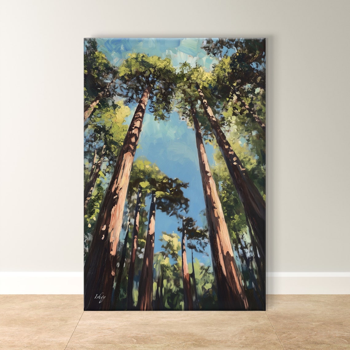 Redwood Forest Canopy Looking Up at Towering Trees Art Poster