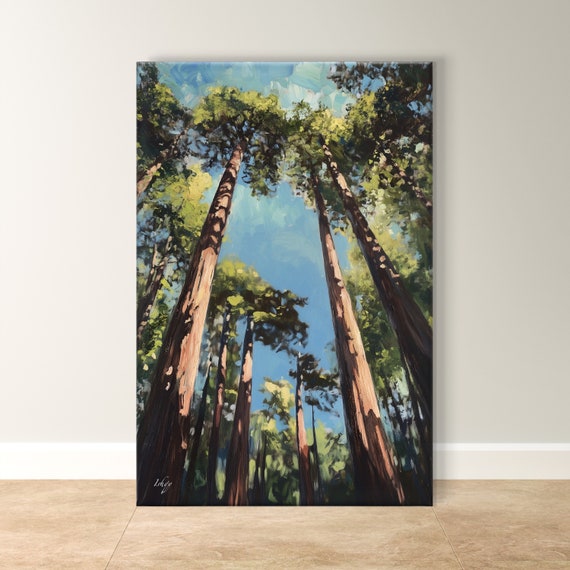 Redwood Forest Wall Art Tree Canopy Painting Print Scenic Nature Print Serene Home Decor Forest Lovers Gift Vibrant Outdoor Artwork