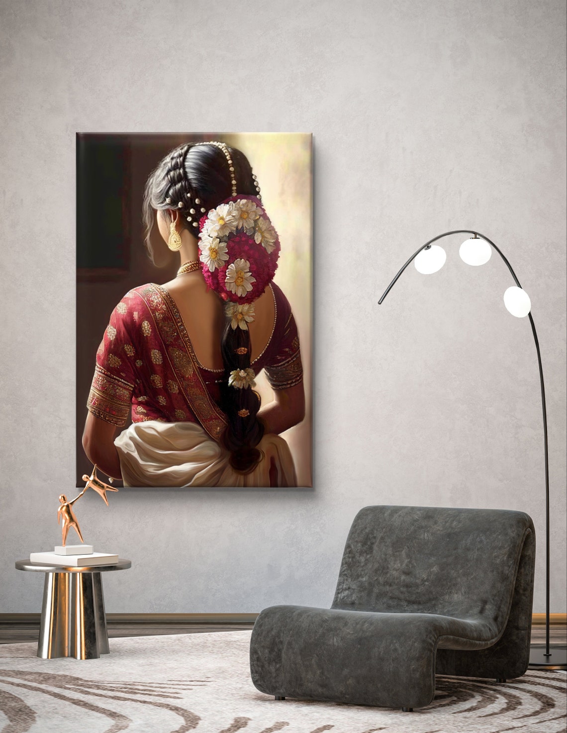 South Indian Woman With Jasmine Braid Saree Portrait Heritage Poster - Image 5