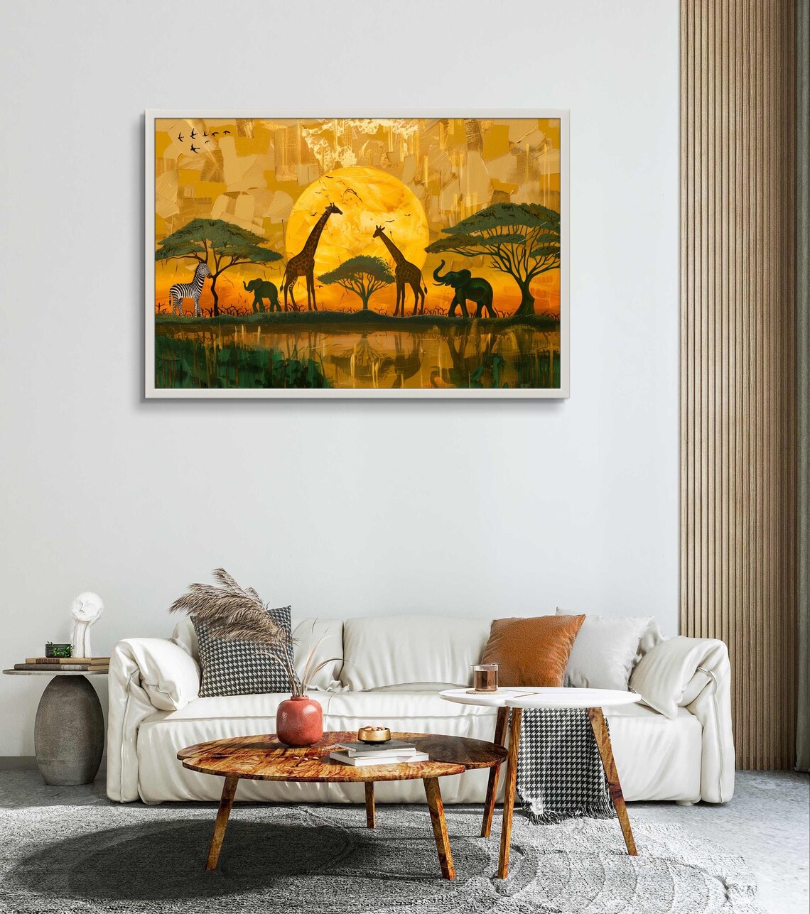 African Savanna Sunset Giraffe Elephant Zebra Wildlife Silhouette Art Poster - Image 3