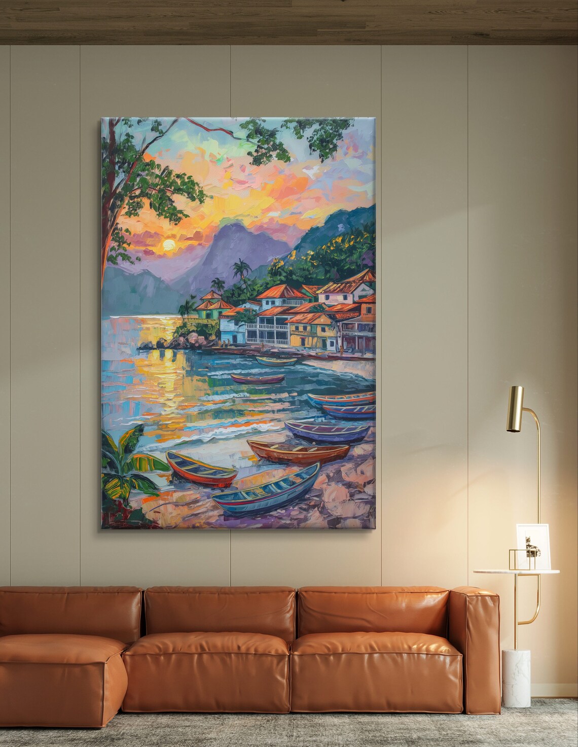 Bahia Brazil Fishing Village Harbor at Sunset Painting Poster - Image 4