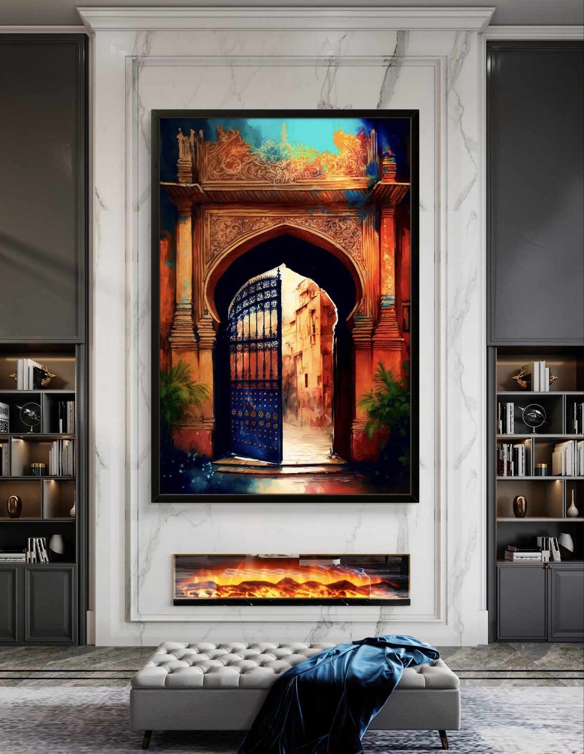 Ornate Indian Archway With Open Iron Gate Heritage Decor Poster - Image 3