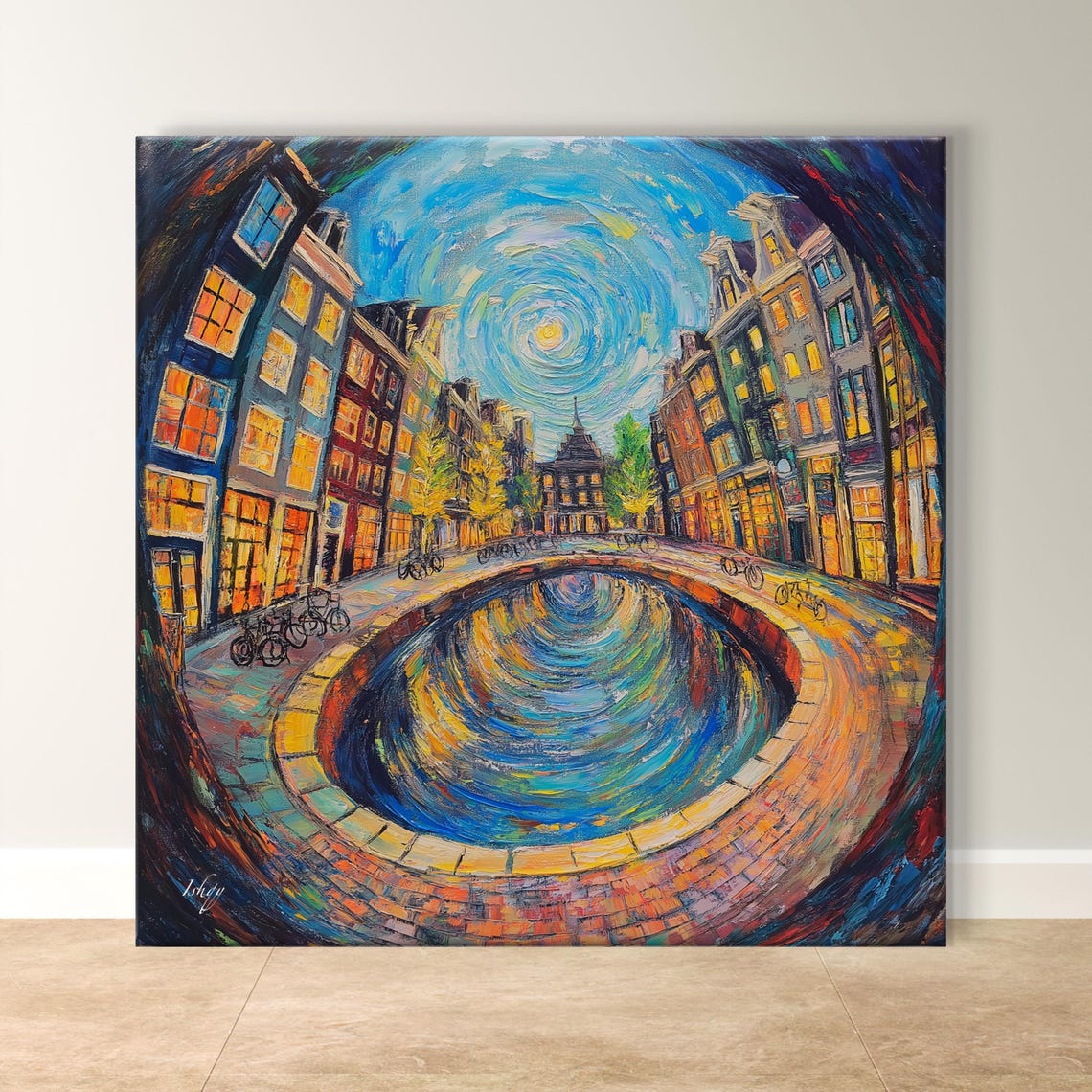 Amsterdam Canal Starry Night Swirling Dutch Cityscape Poster