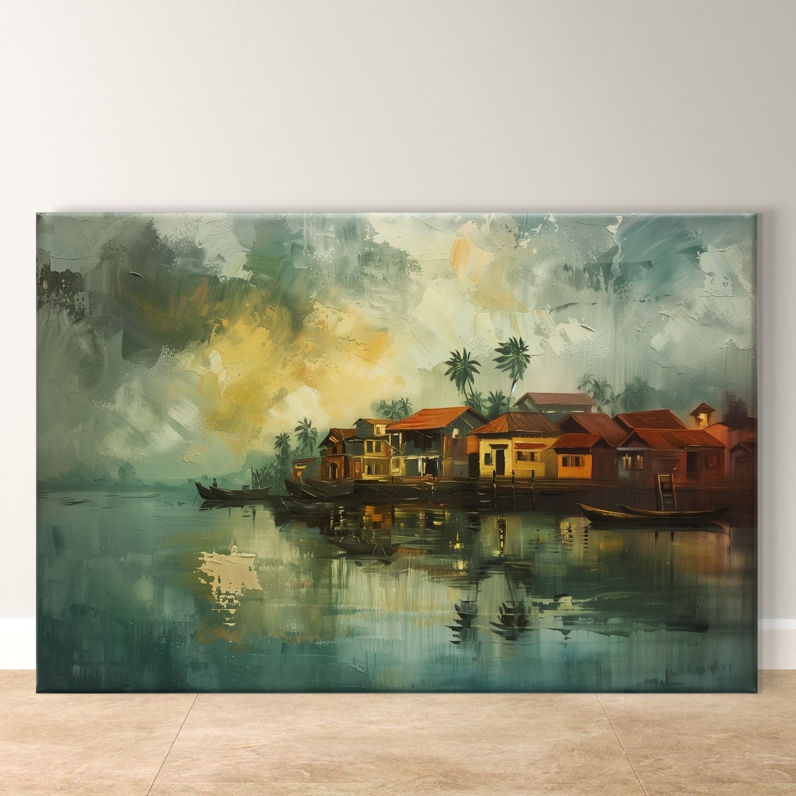 Kochi Kerala Twilight Fishing Village Reflection Wall Decor Art Poster