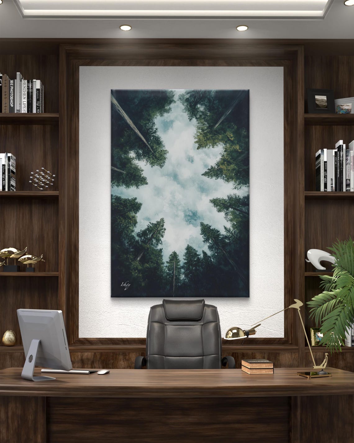 Forest Canopy View From Below Cloudy Sky Overhead Nature Poster - Image 4