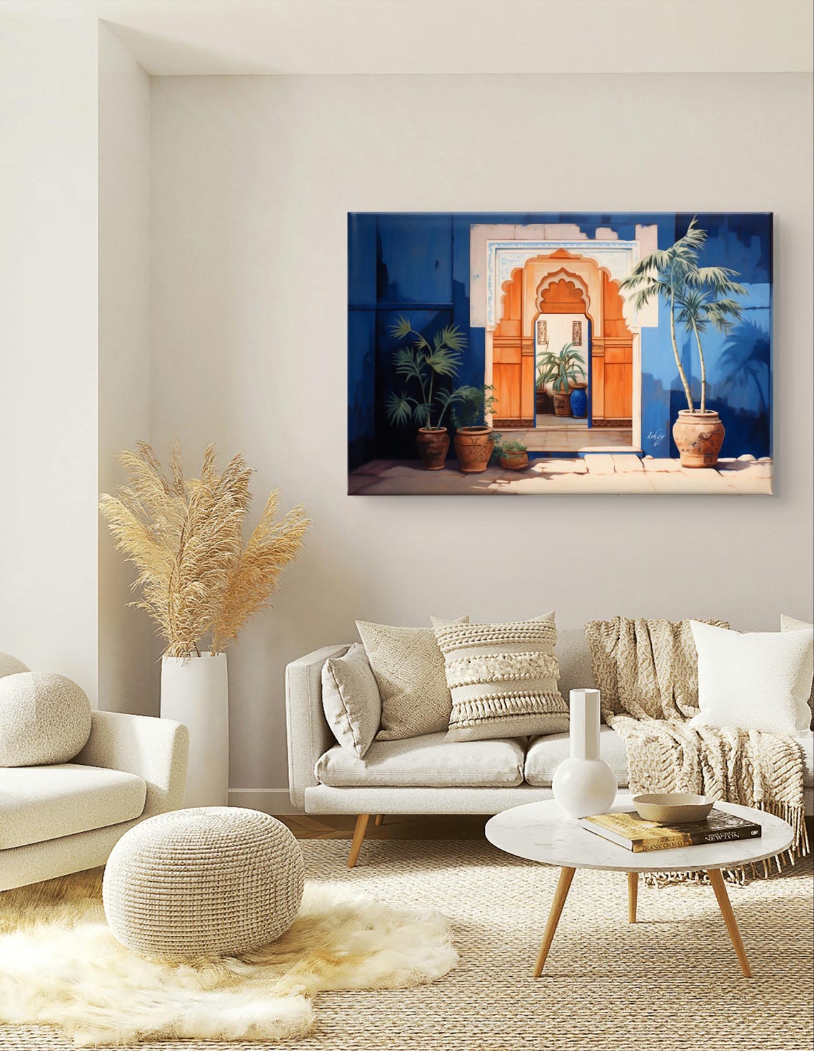 Blue Indian Haveli Wooden Door Clay Pots Courtyard Art Poster - Image 5
