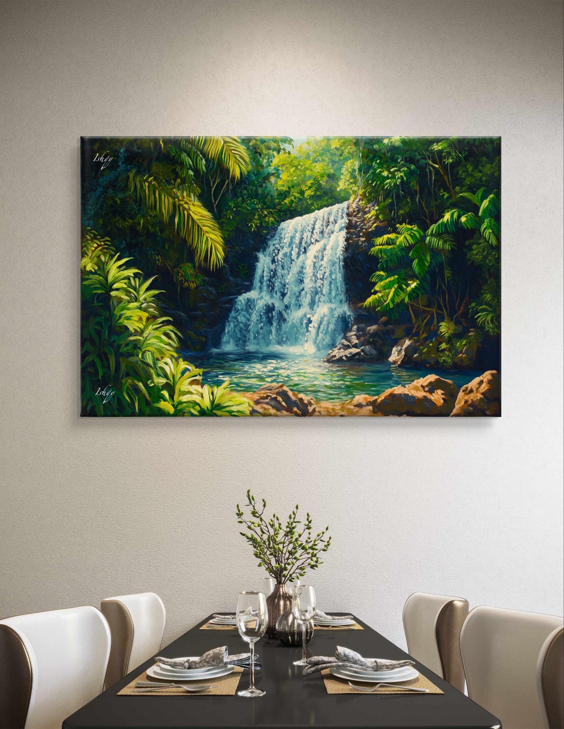 La Mina Waterfall Sunlit Cascade in Tropical Forest Art Poster - Image 5