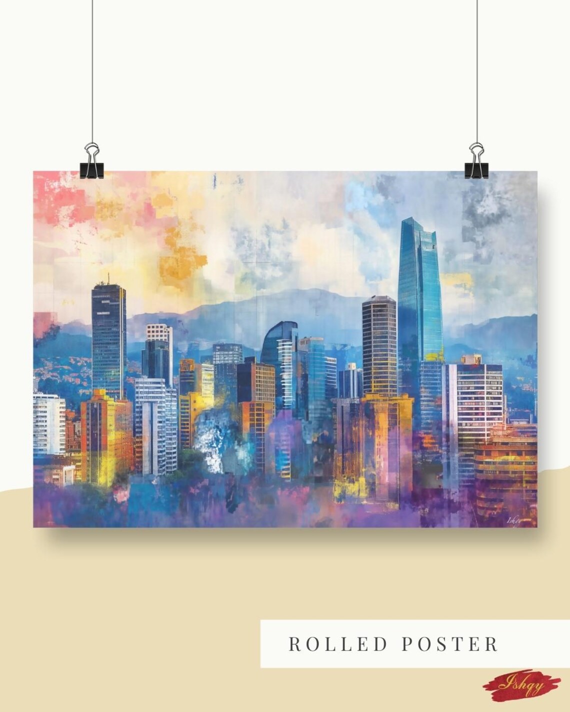 Bogota Skyline Art Colorful Cityscape Colombia Urban Decor Modern City Print Bogota Wall Art Abstract Skyline Urban Landscape Art - Image 3
