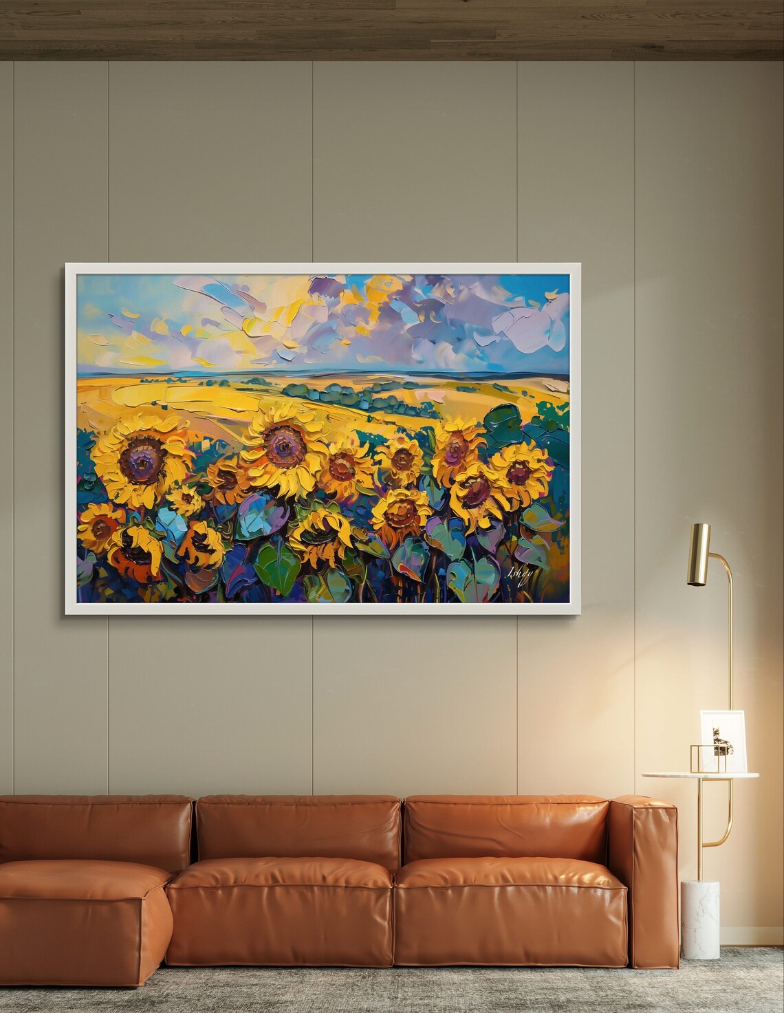 Golden Sunflower Field Landscape in Impressionist Style Poster - Image 3