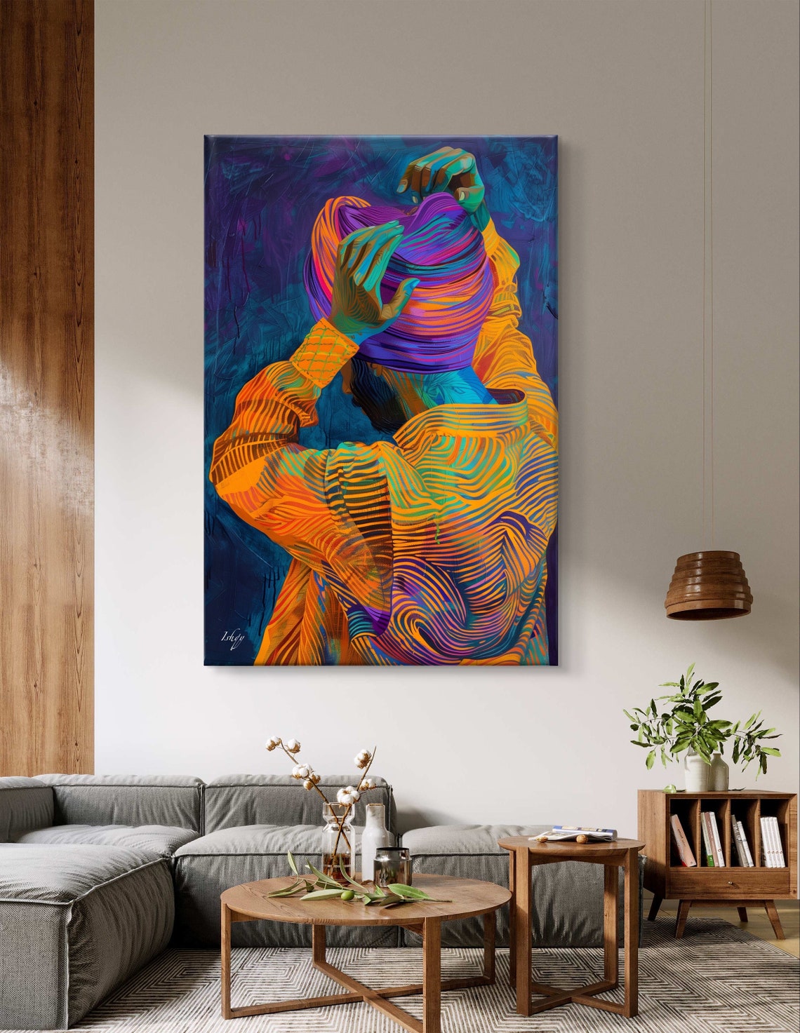Sikh Man Tying Colorful Turban Vibrant Abstract Painting Poster - Image 6