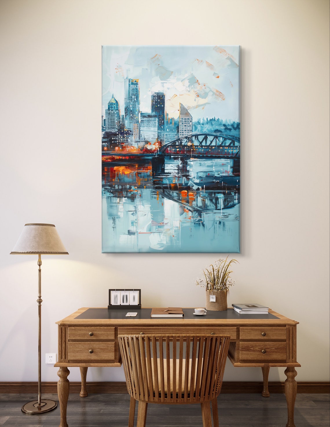 Portland Oregon Skyline Bridge River Reflection Cityscape Art Poster - Image 6