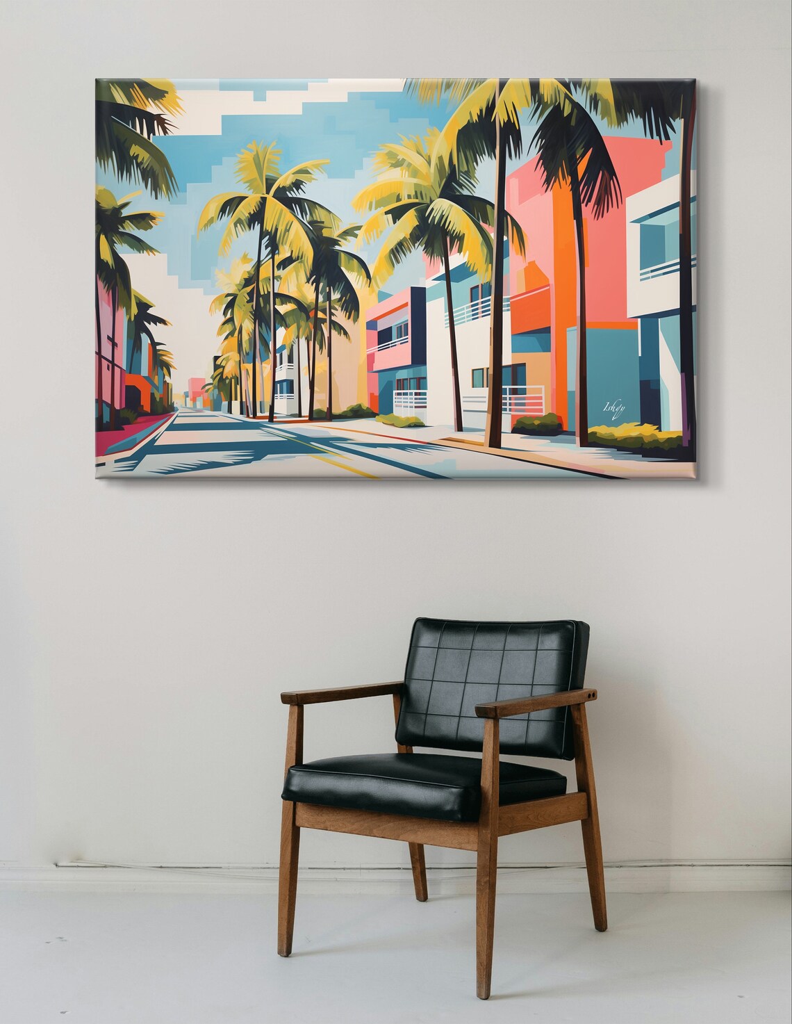 Miami Geometric Street Scene with Palms and Bold Faceted Color Poster - Image 6