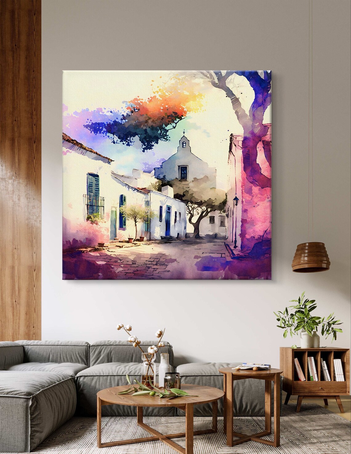 White Colonial Chapel Watercolor Village Street Serene Poster - Image 5