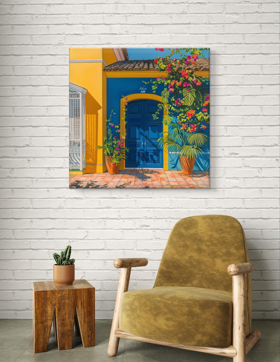 Brazil Colonial Blue Doorway with Bougainvillea Flowers Poster - Image 5